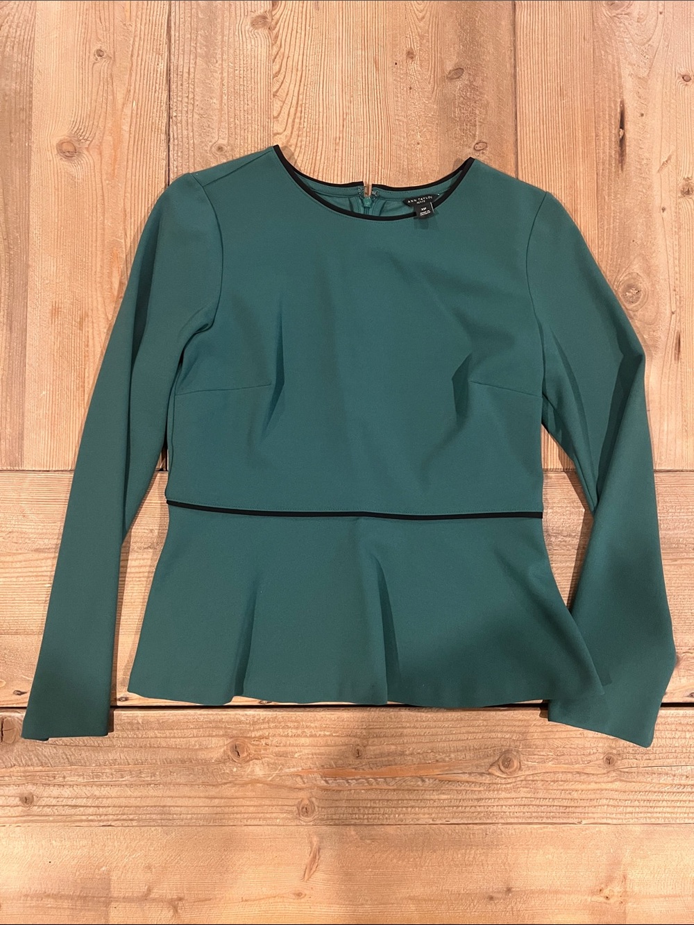 Ann Taylor Teal Long-Sleeve Peplum Blouse
